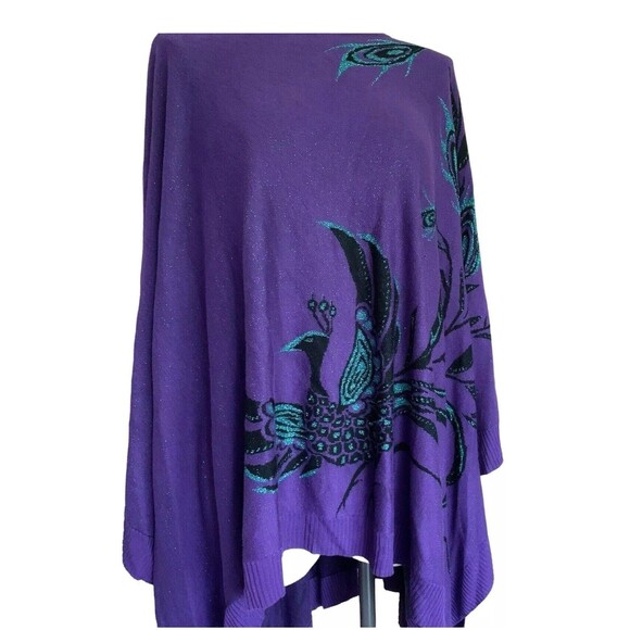 Paul Simon Peacock Poncho OS Purple Teal Artsy Boho Wearable Art - Picture 1 of 14